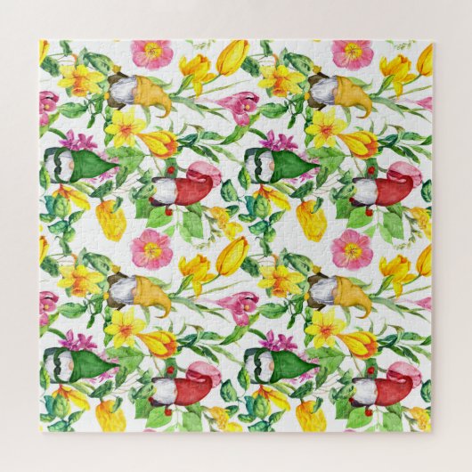 Skandinavische Gnome: Frühlingsblumenfarbe. Puzzle (Horizontal)
