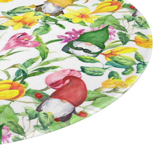 Skandinavische Gnome: Frühlingsblumenfarbe. Schneidebrett (Ecke)