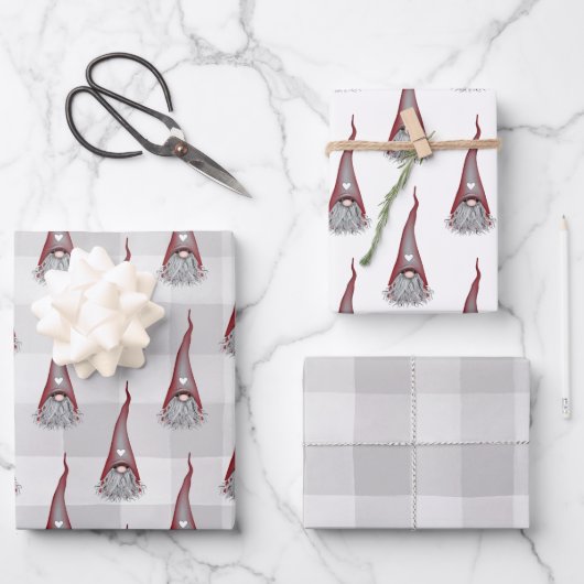 Skandinavische Gnome Weihnachtswrapping Paper Shee Geschenkpapier Set (Vorderseite)