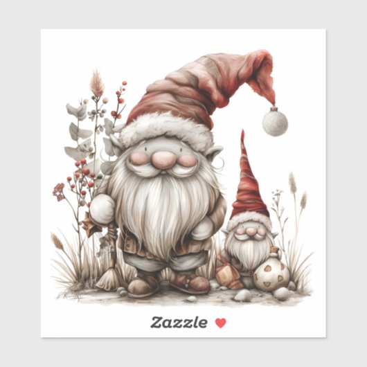 Skandinavische Gnomes Red Watercolor Aufkleber (Blatt)
