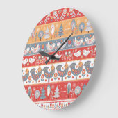 Skandinavische Grenzen: Vintages Textildesign. Große Wanduhr (Winkel)
