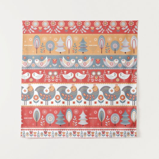 Skandinavische Grenzen: Vintages Textildesign. Wandteppich (Vorderseite)