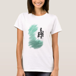 Skandinavische grüne Baumkunst einfache moderne Mi T-Shirt