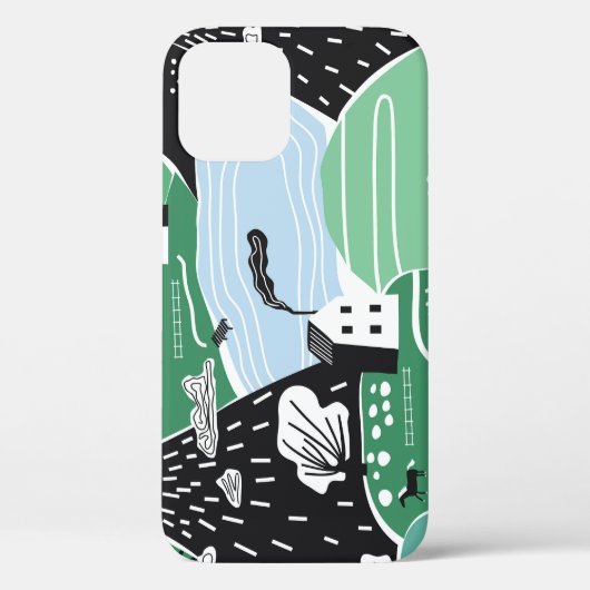 Skandinavische Häuser, Bäume, Bergbilder Case-Mate iPhone Hülle (Rückseite)
