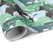 Skandinavische Häuser, Bäume, Bergbilder Geschenkpapier (Rolleneckpunkt)