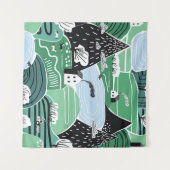 Skandinavische Häuser, Bäume, Bergbilder Wandteppich (Vorderseite (Horizontal))