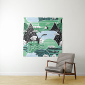 Skandinavische Häuser, Bäume, Bergbilder Wandteppich (Beispiel)