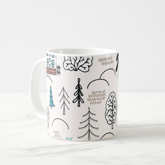 Skandinavische Häuser Waldmuster Kaffeetasse (Vorderseite Links)