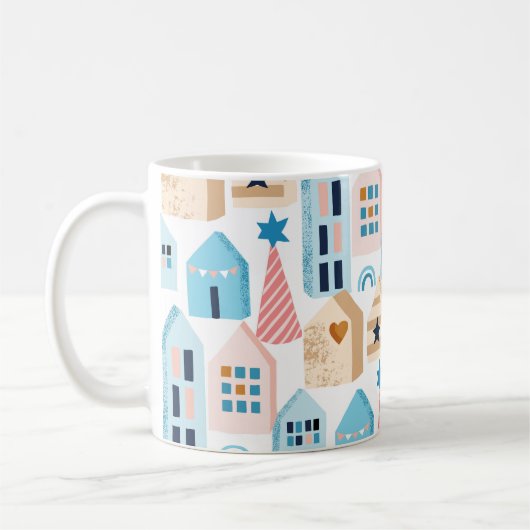 Skandinavische Häuser, Winter-Stimmungsmuster. Kaffeetasse (Links)