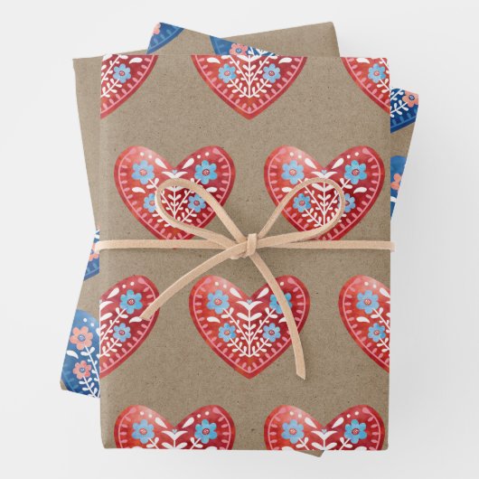 skandinavische Herz-Wrapping Sheets Geschenkpapier Set (Beispiel)