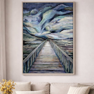 Skandinavische idyllische kalte Winternacht  Vollm Poster