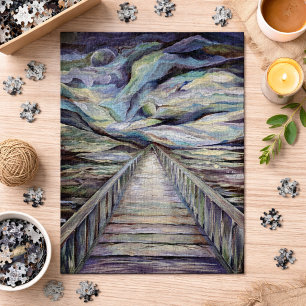 Skandinavische Landschaft Holzbrücke Malerei Puzzle