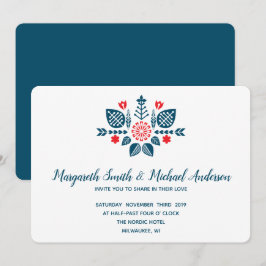 Skandinavische Liebe in Rot und Blau | Hochzeit Einladung