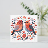 Skandinavische Liebesvögel Valentine Feiertagskarte (Stehend Vorderseite)