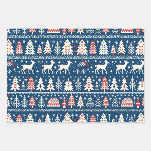 Skandinavische Marine Blauer Weihnachtsbaum Nordic Geschenkpapier Set (Vorderseite 3)