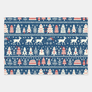 Skandinavische Marine Blauer Weihnachtsbaum Nordic Geschenkpapier Set
