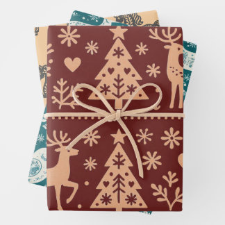 SKANDINAVISCHE MUSTER WEIHNACHTSVERPACKUNGSBÖGEN GESCHENKPAPIER SET