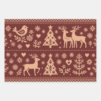 SKANDINAVISCHE MUSTER WEIHNACHTSVERPACKUNGSBÖGEN GESCHENKPAPIER SET