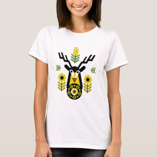 Skandinavische Natur Hirschköpfe Kunst T-Shirt (Vorderseite)