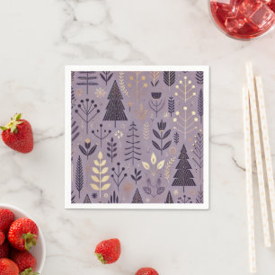 Skandinavische Natur in Lila und Gold-Decoupage Serviette