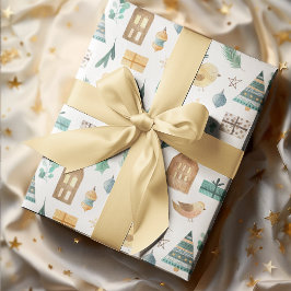 skandinavische Niedliche Wasserfarbe Kinder Weihna Geschenkpapier Set