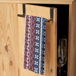 Skandinavische Ornamente auf blauen, bordeauxfarbe Geschirrtuch