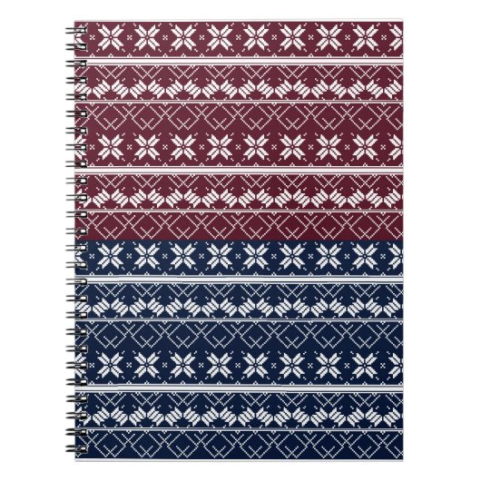 Skandinavische Ornamente auf blauen, bordeauxfarbe Notizblock (Vorderseite)