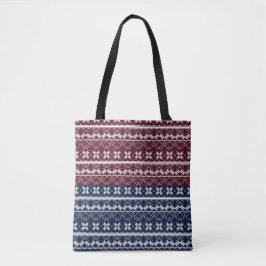 Skandinavische Ornamente auf blauen, bordeauxfarbe Tasche