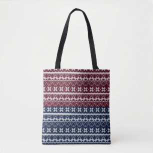 Skandinavische Ornamente auf blauen, bordeauxfarbe Tasche
