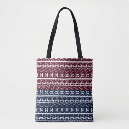 Skandinavische Ornamente auf blauen, bordeauxfarbe Tasche (Vorderseite)