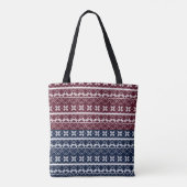 Skandinavische Ornamente auf blauen, bordeauxfarbe Tasche (Rückseite)