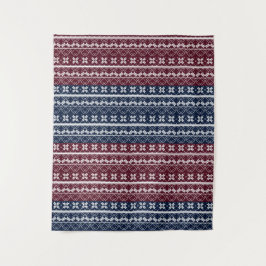 Skandinavische Ornamente auf blauen, bordeauxfarbe Wandteppich