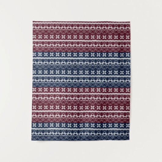 Skandinavische Ornamente auf blauen, bordeauxfarbe Wandteppich (Vorderseite)