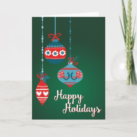 Skandinavische Ornamente Happy Holidays Feiertagskarte (Vorderseite)