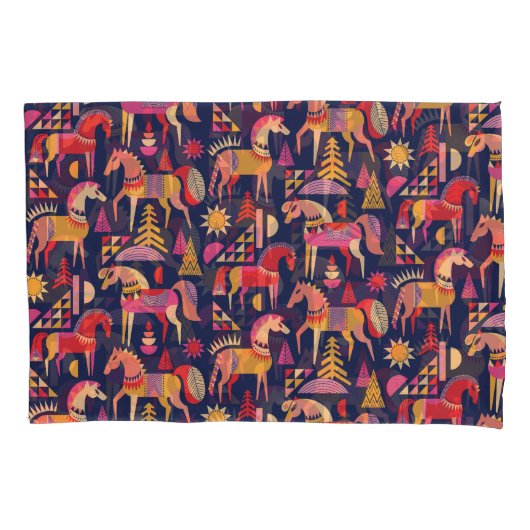 Skandinavische Pferde: Dekoratives Nahtloses Desig Kissenbezug (Vorderseite)