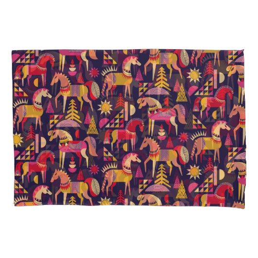 Skandinavische Pferde: Dekoratives Nahtloses Desig Kissenbezug (Vorderseite)