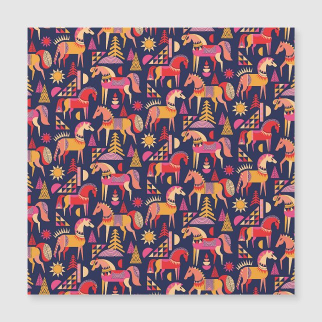 Skandinavische Pferde: Dekoratives Nahtloses Desig Magnetkarte (Vorderseite)