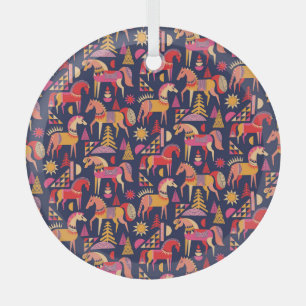 Skandinavische Pferde: Dekoratives Nahtloses Desig Ornament Aus Glas