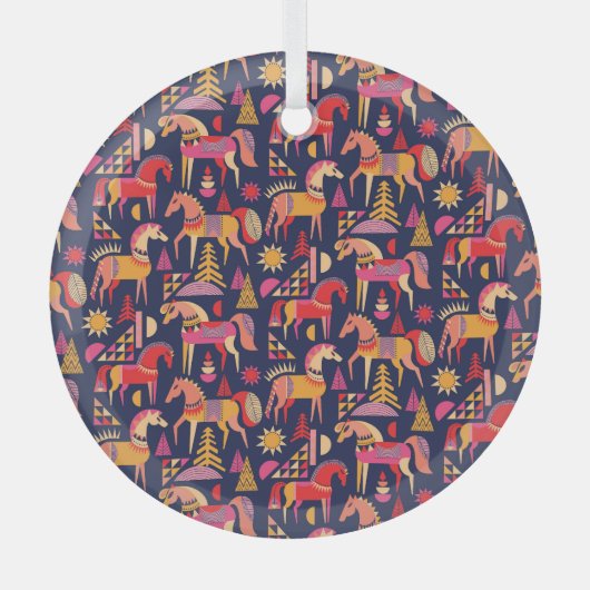 Skandinavische Pferde: Dekoratives Nahtloses Desig Ornament Aus Glas (Vorderseite)