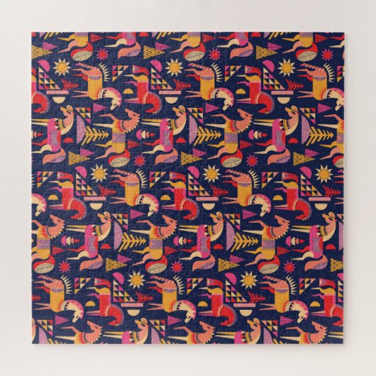 Skandinavische Pferde: Dekoratives Nahtloses Desig Puzzle (Horizontal)