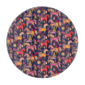 Skandinavische Pferde: Dekoratives Nahtloses Desig Schneidebrett (Vorderseite)