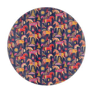 Skandinavische Pferde: Dekoratives Nahtloses Desig Schneidebrett