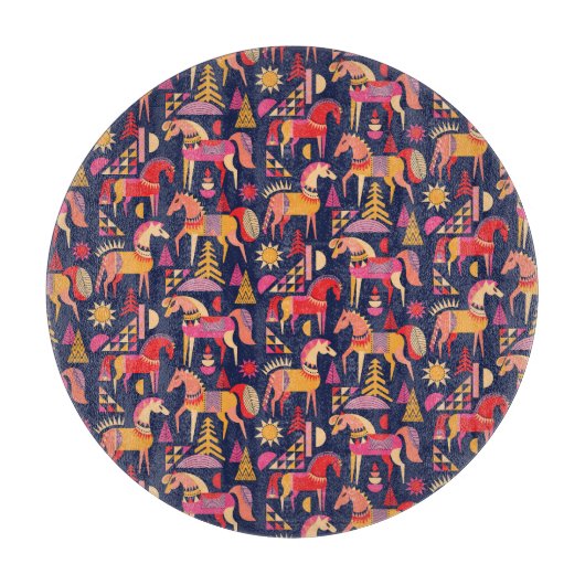 Skandinavische Pferde: Dekoratives Nahtloses Desig Schneidebrett (Vorderseite)