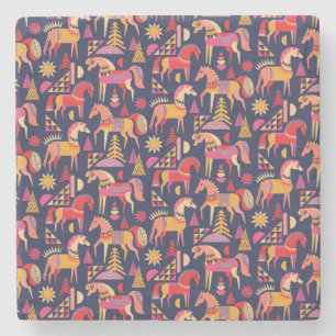 Skandinavische Pferde: Dekoratives Nahtloses Desig Steinuntersetzer