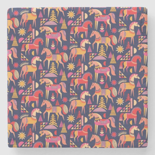 Skandinavische Pferde: Dekoratives Nahtloses Desig Steinuntersetzer (Vorderseite)