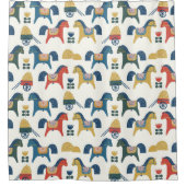 Skandinavische Pferde: Farbenfrohe Kunst des Volke Duschvorhang (Vorderseite)