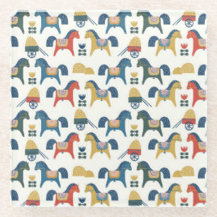 Skandinavische Pferde: Farbenfrohe Kunst des Volke Glasuntersetzer