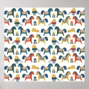 Skandinavische Pferde: Farbenfrohe Kunst des Volke Poster