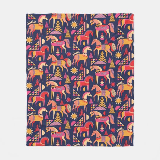 Skandinavische Pferde Muster nahtlos Design. Dekor Fleecedecke (Vorderseite)