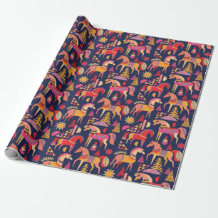 Skandinavische Pferde Muster nahtlos Design. Dekor Geschenkpapier